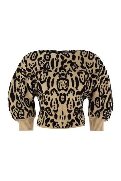 Sportmax Max Mara  Ice - Animal Jacquard Sweater In Brown