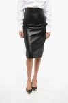 Max Mara Sportmax Leather Albio Longuette With Back Split Grösse 40 In Black
