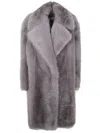 Sportmax Longline Faux Fur Coat With Notched Lapels In Grey