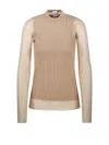 Sportmax Max Mara  Ribbed Sweater With Semi-sheer Long Sleeves In Neutrals