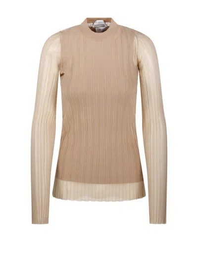Sportmax Max Mara  Ribbed Sweater With Semi-sheer Long Sleeves In Neutrals