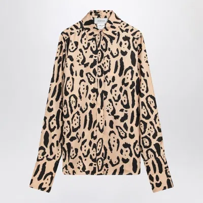 Max Mara Sportmax Silk Animal Print Shirt In Beige