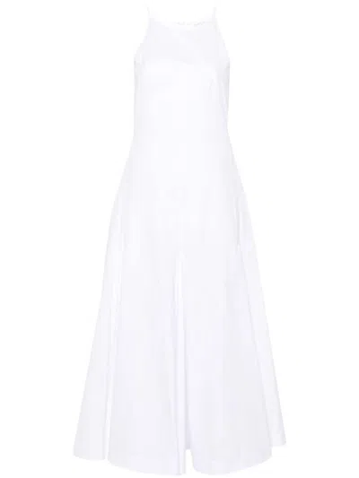 Max Mara Sportmax Sleeveless Cotton Midi Dress With Flared Hem In White