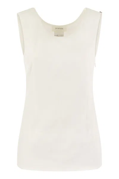 Max Mara Sportmax Sleeveless Crepe T-shirt Top With Three-dimensional Details For Women In White