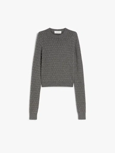 Sportmax Slim Fit Studded Cashmere Blend Crew-neck Sweater In Anthracite