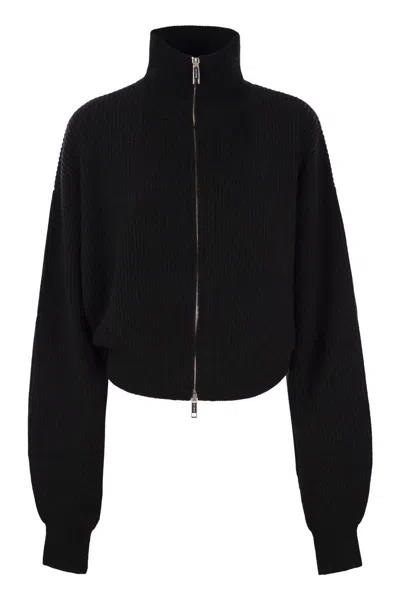 Max Mara Sportmax Cashmere Blend Cardigan With Raised Collar In Black