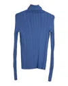 Max Mara Sportmax Textured Turtleneck Sweater In Blue Wool In Multi