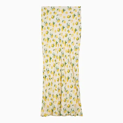 Max Mara Sportmax Vanilla Long Skirt With Silk Lemon Print In White