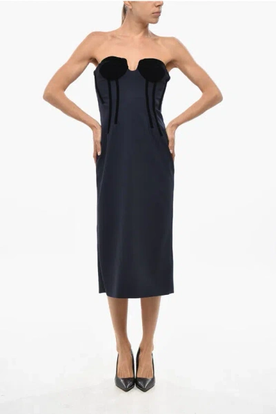 Max Mara Sportmax Velour Detailed Anemone Midi Sheath Dress In Blue