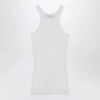 SPORTMAX MAX MARA SPORTMAX  WHITE RIBBED TANK TOP IN SILK BLEND