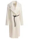 Sportmax Waist Belted Long Coat With Large Pockets In White
