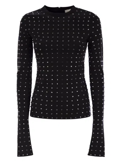 Max Mara Sportmax Women's Negus - Scuba Jersey T-shirt With Rhinestones In Black