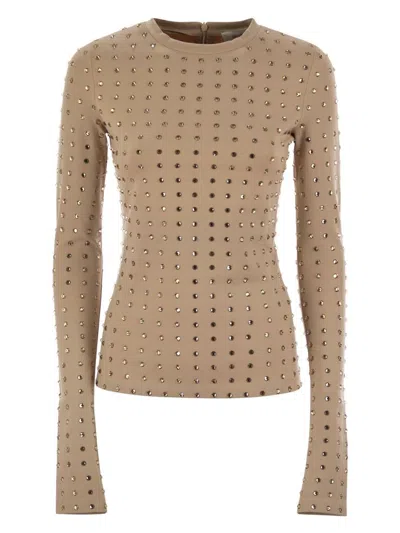 SPORTMAX WOMEN'S NEGUS - SCUBA JERSEY T-SHIRT WITH RHINESTONES