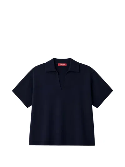 Max Mara Spread-collar Short-sleeve T-shirt In Blue