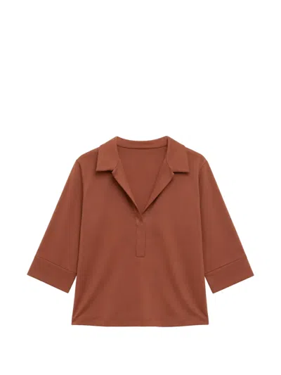 Max Mara Spread-collar Three-quarter-sleeve Blouse In Brown