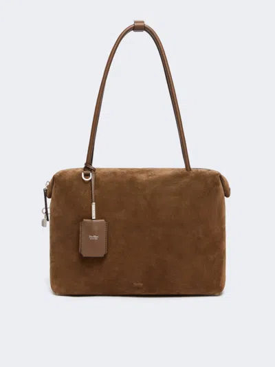 Max Mara Square Boston Bag In Split Leather And Leather In Brown