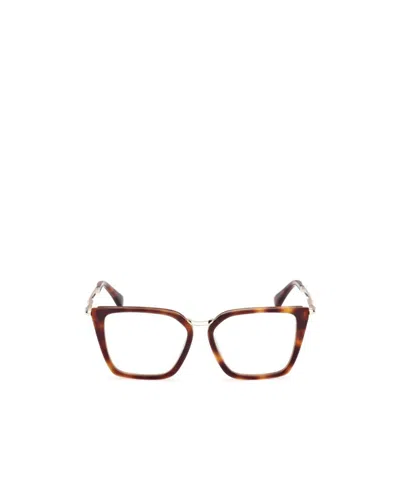 Max Mara Square Frame Glasses In Dark Havana/shiny Pale Gold