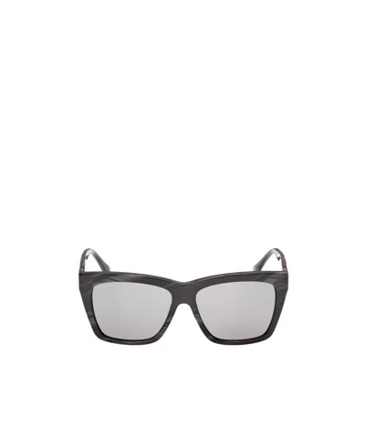 Max Mara Square Frame Sunglasses In Black/horn Pattern/black Horn Pattern