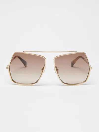 Max Mara Square Metal Sunglasses In Gold