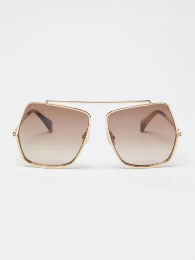 Max Mara Square Metal Sunglasses In Brown