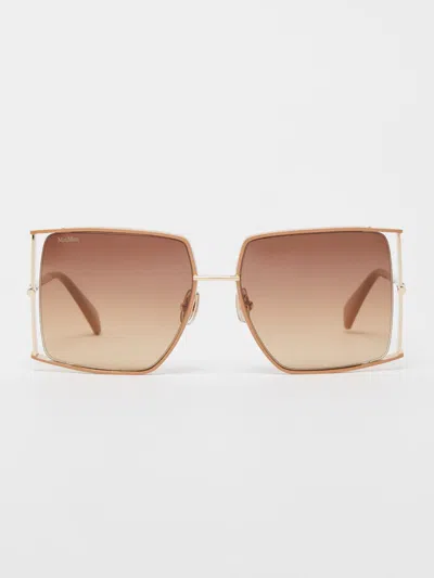 Max Mara Square Metal Sunglasses In Camel