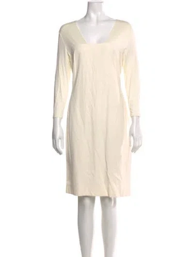 Pre-owned Max Mara Square Neckline Knee-length Dress In White