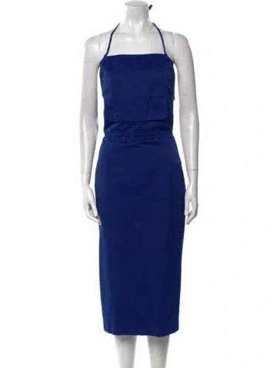 Pre-owned Max Mara Square Neckline Midi Length Dress In Blue