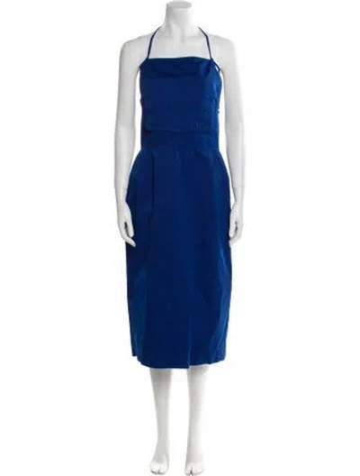 Pre-owned Max Mara Square Neckline Midi Length Dress In Blue
