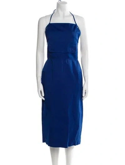Pre-owned Max Mara Square Neckline Midi Length Dress In Blue