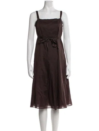 Pre-owned Max Mara Square Neckline Midi Length Dress In Brown