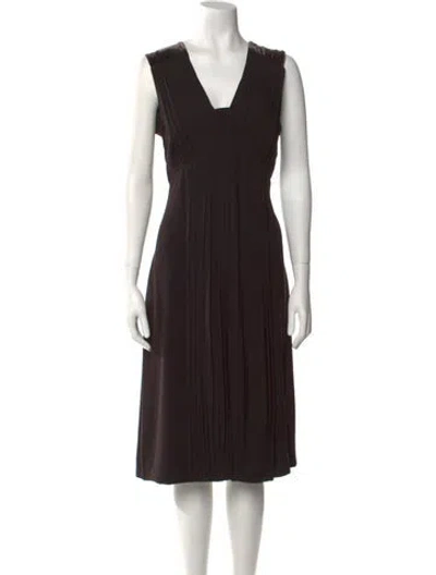 Pre-owned Max Mara Square Neckline Midi Length Dress In Brown