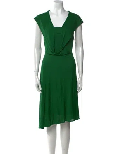 Pre-owned Max Mara Square Neckline Midi Length Dress In Green