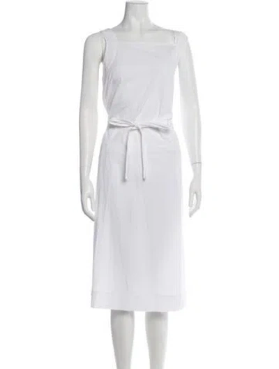 Pre-owned Max Mara Square Neckline Midi Length Dress In White