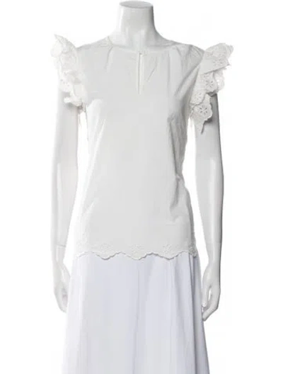 Pre-owned Max Mara Square Neckline Short Sleeve Blouse In White