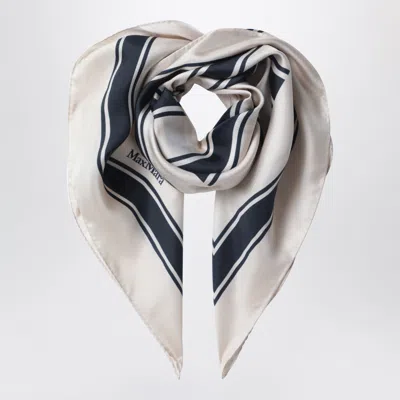 Max Mara Square Printed Silk Twill Scarf In Navy Blue In Red