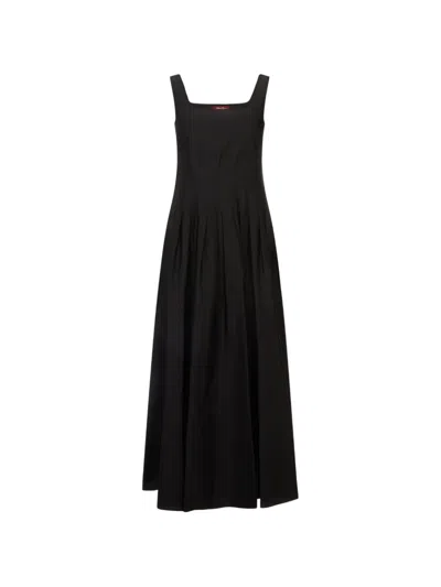 Max Mara Square-neck Pleated Midi Dress In Black