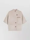 Max Mara Stand Collar Long Cropped Cape In Neutral