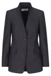 Max Mara Stand Up Collar Button-up Jacket In Blue