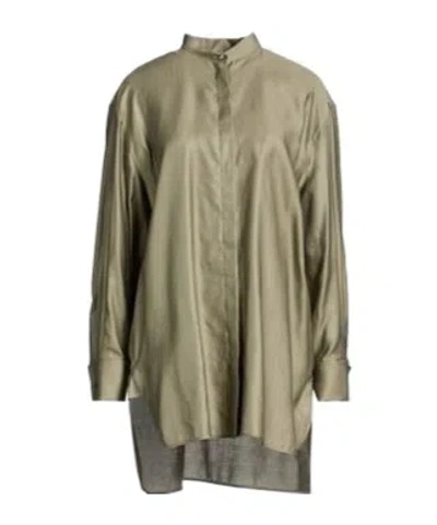 Max Mara Stand-collar Button-down Long-sleeve Shirt In Green