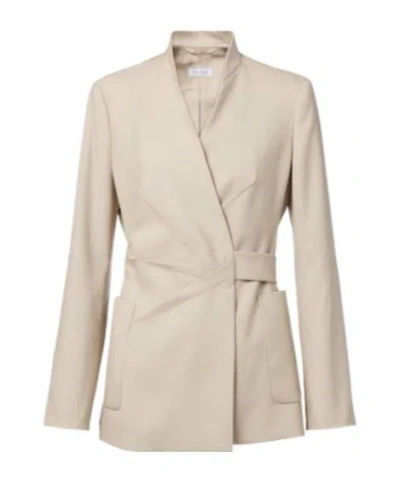 Max Mara Stand-up Collar And Waist-tightening Suit In Neutral