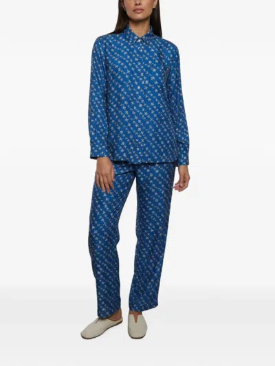 Pre-owned Max Mara Starfish-print Shirt And Trousers Set In Blue