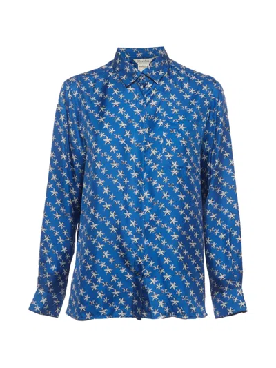 Pre-owned Max Mara Starfish-print Silk Shirt In Blue