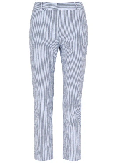 Max Mara Starlet Striped Seersucker Trousers In Blue And White