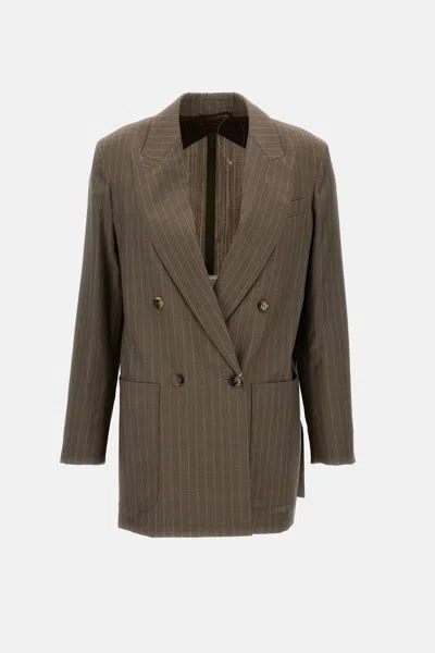 Max Mara Steel Pinstripe Jacket In Brown