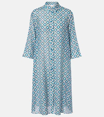 Max Mara Steppa Printed Cotton And Silk Midi Dress In Blue