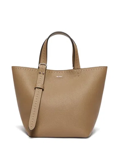 Max Mara Stitch-detail Bucket Handbag In Brown
