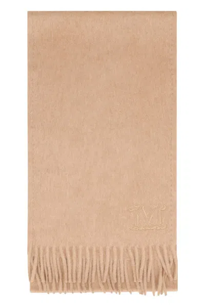 Max Mara Cashmere Stole With Fringed Hem And Tone-on-tone Logo In Brown