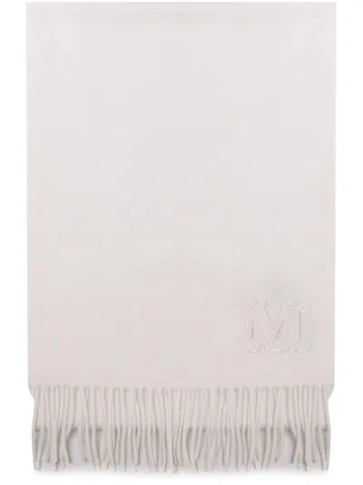 Max Mara Monogram-embroidered Cashmere Scarf In White