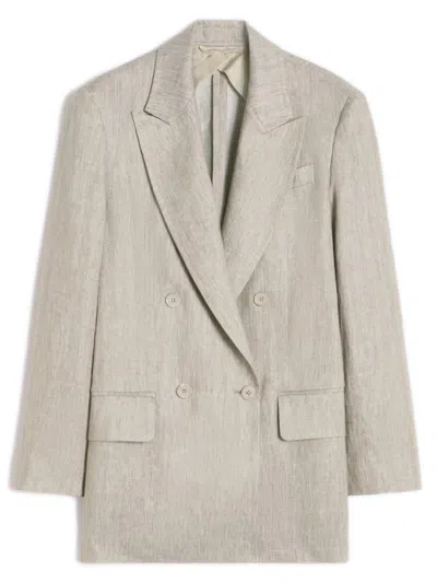 Max Mara Straight Fit Linen Twill Blazer With Tailored Details In Beige