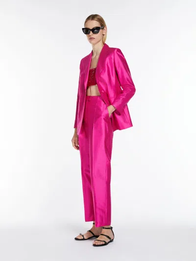 Max Mara Straight-fit Silk Shantung Trousers In Pink